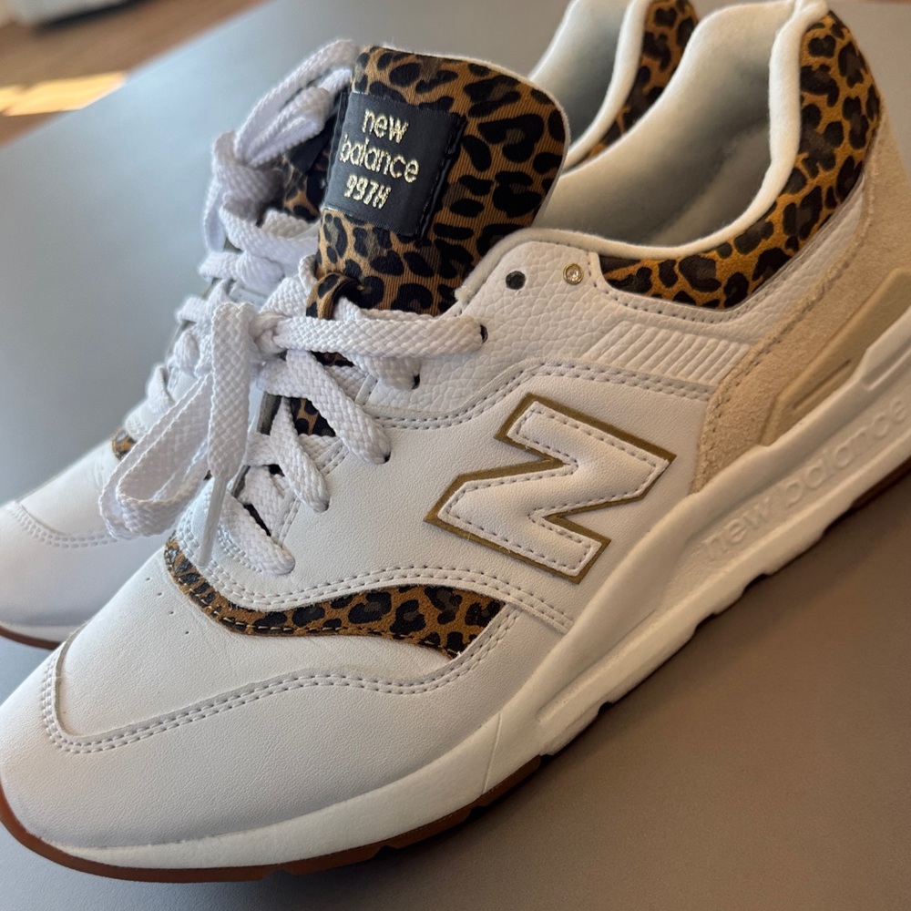 New Balance White Sneakers with Leopard Accents